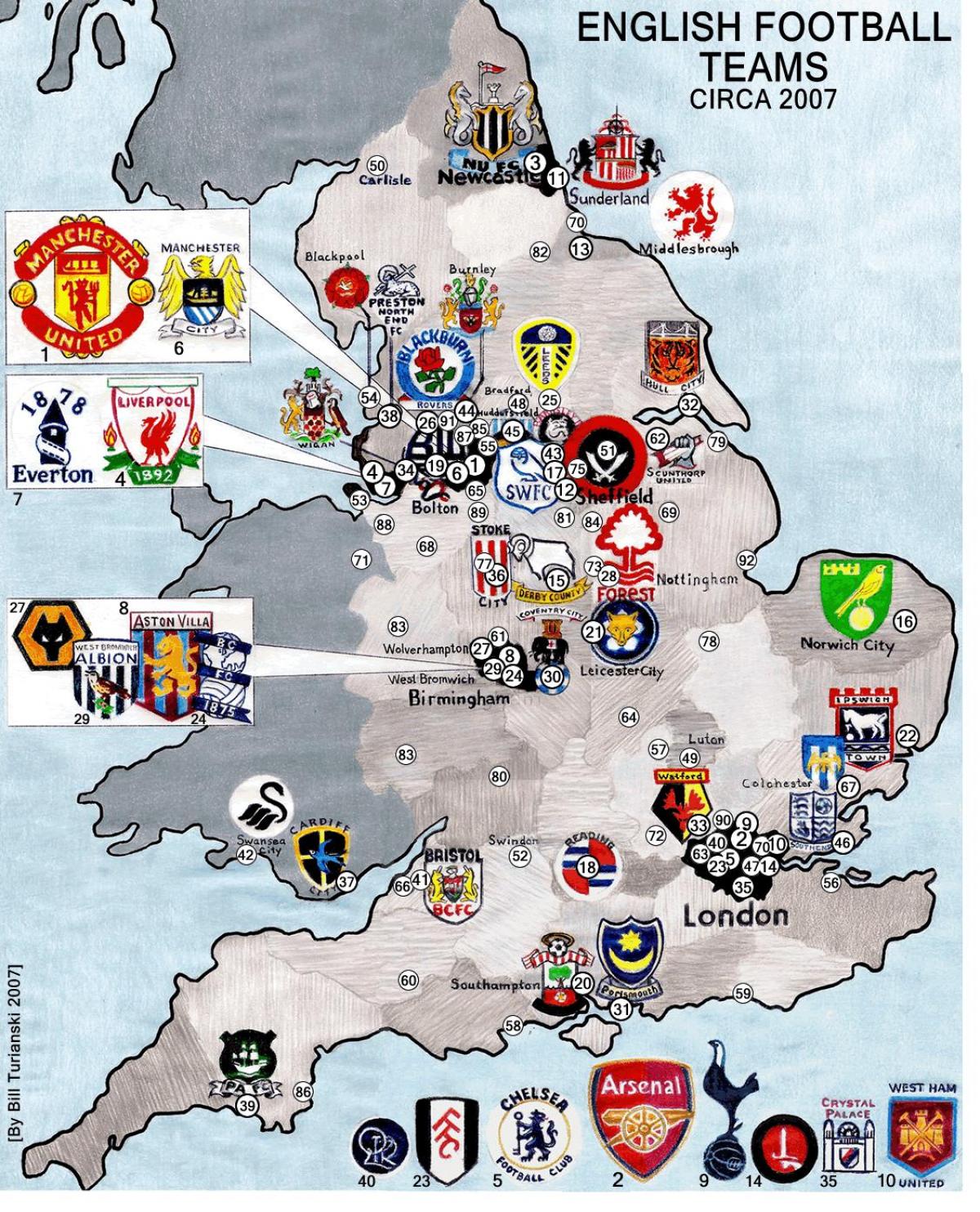 В Великобритании футбольные клубы карте